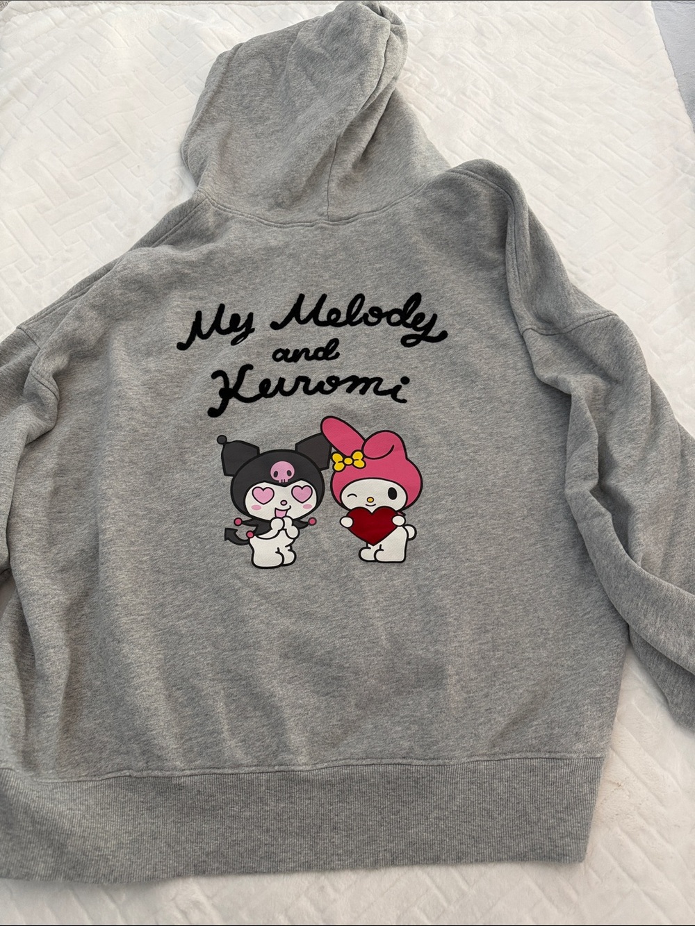 Gray My Melody & Kuromi Kids Hoodie - Pink & Black Graphics size S Hello Kitty